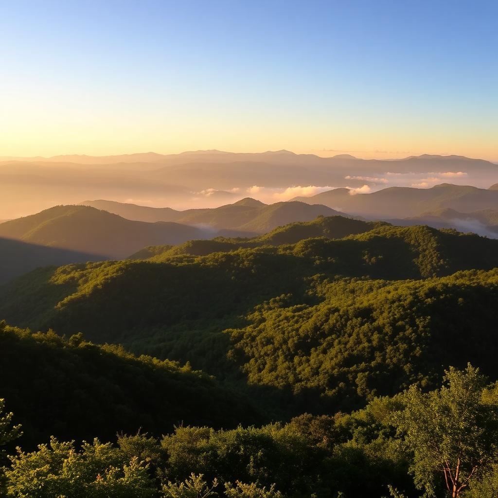Lush Blue Ridge Mountains near Asheville at sunrise